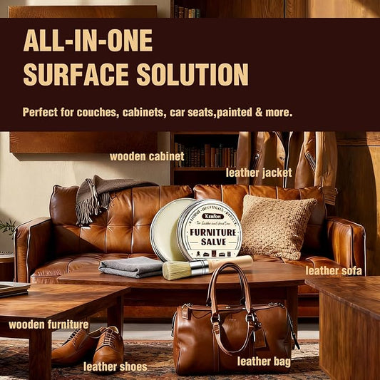 Leather & Furniture Repair Salve 2 Pack, Furniture Salve with Brush for Leather Wood, Leather Conditioner Help Prevent Cracking or Fading