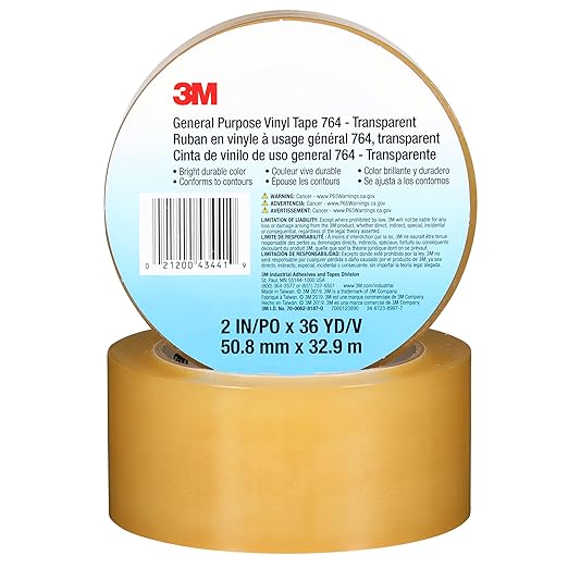 3M Vinyl Tape 764, General Purpose, 2 in x 36 yd, Transparent, 1 Roll, Light Traffic Floor Marking Tape, Social Distancing, Color Coding, Safety, Bundling
