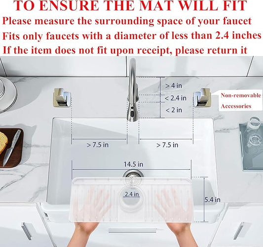 YATOISUR Sink Splash Guard 14.4” x 5.4” - Sink Faucet Mat with Faucet Water Catcher Mat & Soap Dish & Sponge Holder 3 in 1 - Silicone Faucet Handle Drip Catcher Tray for Kitchen RV & Bar Faucet, Clear