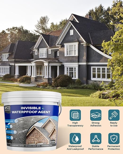 Waterproof Sealant 70oz Clear, XFCA Transparent Waterproof Coating Water-Based Invisible Agent Roofs, Walls, Garden, Terraces Indoor & Outdoor