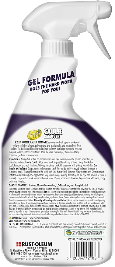 Krud Kutter Caulk Remover Spray, 24 oz, Softens and Removes Caulk, Sealant and Adhesive Residue, Easy to Use Spray for Bathroom, Kitchen, Windows and Tile Surface Prep
