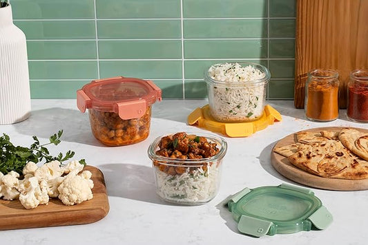 Ello Color Lock 8PC Mixed Glass Food Storage Sets, Leak-Proof Glass Food Storage Containers