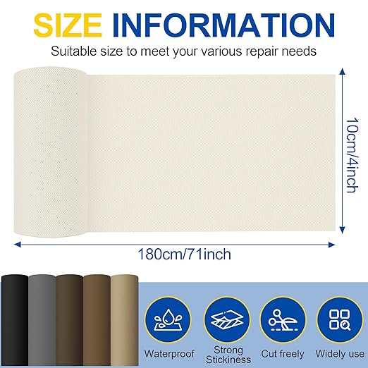 Fabric Repair Tape, Self Adhesive Canvas Repair Patch, Waterproof Outdoor Canvas Tape/Patch Kit for Sun Shades Clothing Tent Awnings Boat Cover Couches Beige&White 4x71 inch