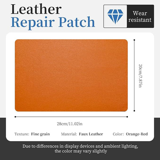 Fadoub Leather Repair Patch Tape Self-Adhesive, 8x11In Heavy Duty Vinyl Patch, Leather Repair Kit for Furniture, Sofa, Couch, Office Chair, Car Seat, Car Interior(Orange Red-Fine Grain)