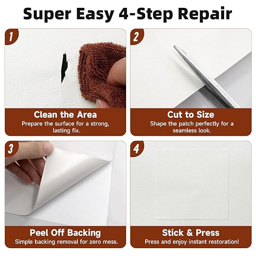Leather Repair Tape, Heavy Duty Vinyl Repair Patch, Waterproof Self Adhesive Leather Repair Kit for Fixing Holes & Scratches on Couch, Car Seat, Furniture (White, 15.7 x 78.7in)