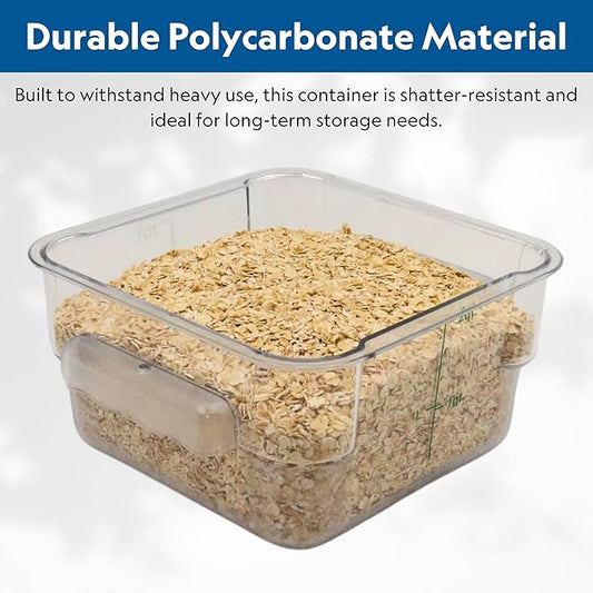 FSE Square Food Storage Container with Green Lid, 2 Quart, Polycarbonate, Reusable, Clear, NSF