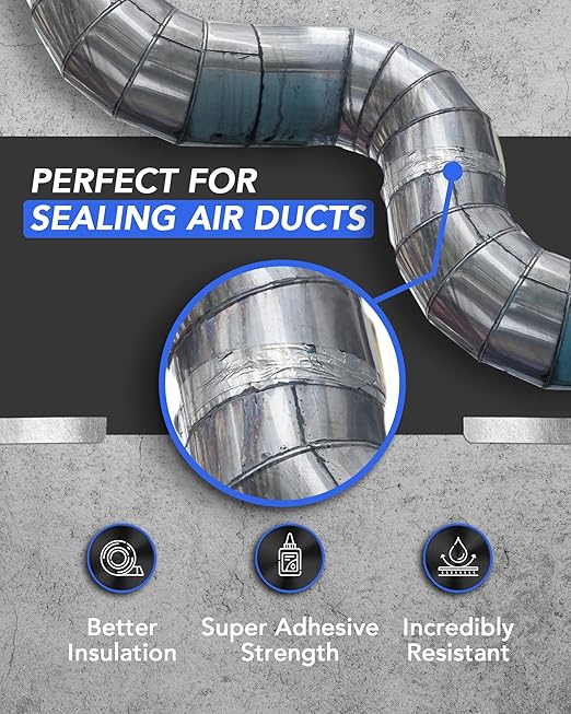 TapePlus Aluminum Foil Tape - Heat-Resistant HVAC Tape - Waterproof Weather Barrier - High-Temp Thermal Seal - 3 in x 210 ft, Silver (Pack of 2)