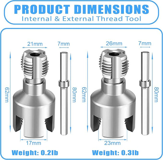 2 PCS 2-in-1 PVC Pipe Threader Kit, Dual Function Integrated Internal & External Pipe Threader with 1/2" & 3/4" Dies, PTFE Tape & Gloves. Drill Compatible Pipe Threader Kit for Home Repairs