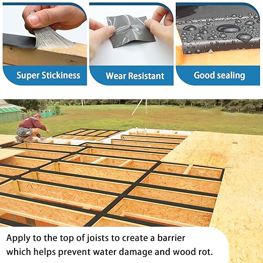 Deck Joist Tape 6''×50', 1 Pack Weather-Resistant Joist Tape for Decking, Waterproof Seal Antiseptic Butyl Decking Tape,Self-Adhesive Flashing Joists Tape for Wood Decks Beams Roof