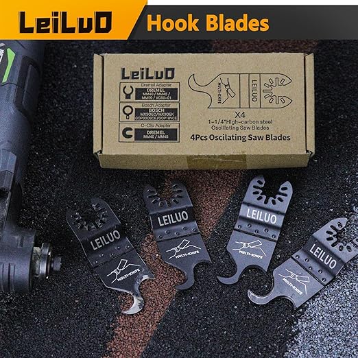 LEILUO 6 Pcs Oscillating Multi Tool Hook Knife Blade for Carpet Roof Shingles Soft Materials Universal Oscillating Tool Accessory with Storage Bag Compatible with DeWalt Dremel Milwaukee and More