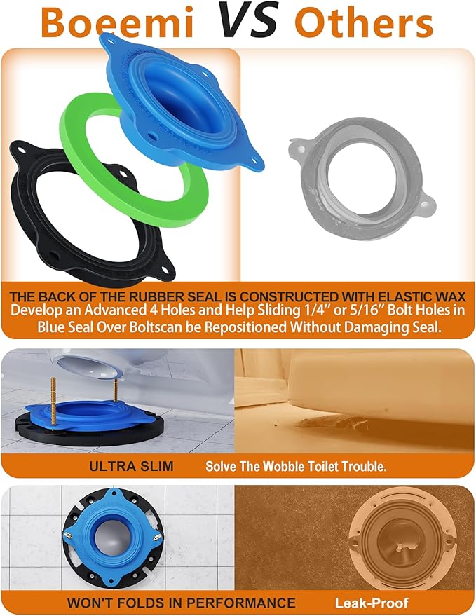 boeemi Elastic Wax Ring Toilet Repair Kit - No Wax Mess Installation, Premium Toilet Seal and Gasket Replacement - Fits 3"/4" Drain Pipes, DIY and Professional Toilet Repair Solution