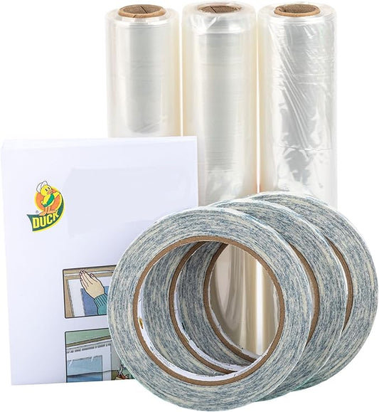 Duck Brand Winter Window Insulation Kit – Window Seal Rolled Shrink Film Covers Up to 15 3’ x 5’ Windows – Window Tape Included – Easy Indoor Installation - Clear - 15-Pack (288069)