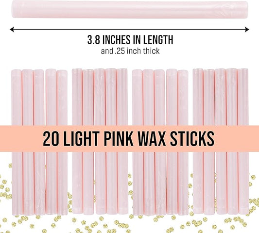 Hoppler Premium Wax Seal Kit with Seal Gun, Wax Sticks, a Flower Stamp, 12 Cavity Silicone Mold, and Extra Additions to Make Seals Stand Out and Make Invitations in Bulk. (Light Pink)