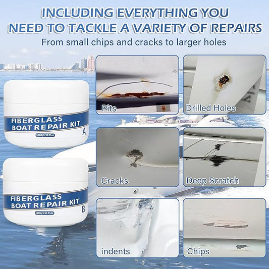 Marine Fiberglass Repair Kit for Boats, 200g/7.06oz Gel Coat Kepair kit for Boats, Epoxy Filler for Repairs Cracks, Scratches, Debris, Holes, Gaps, Suitable for Fiberglass, Acrylic, Porcelain