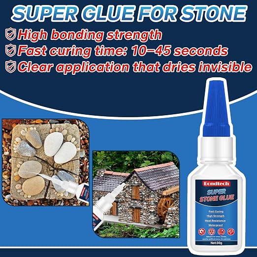 Stone Glue 30 g, Marble Glue Instant, with Anti-Clog Cap, Strong Clear Adhesive for Marble, Granite, Artificial Stone, Tile, DIY, Waterproof (Clear, 30 Grams * 1 Pack, Stone Glue)