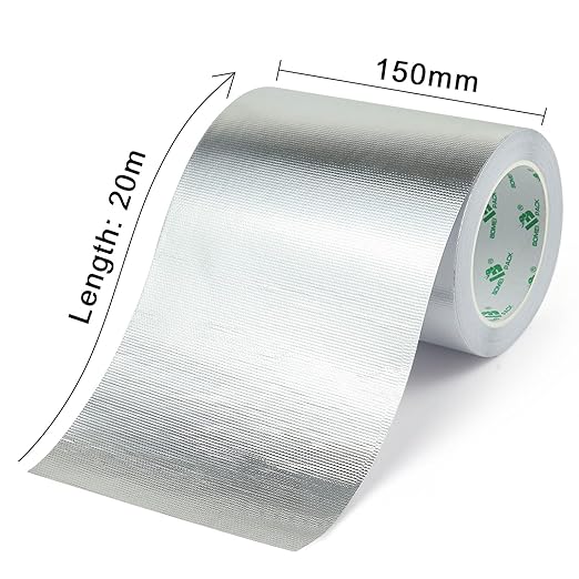 BOMEI PACK Adhesive Aluminum Foil Heat Shield Tape 1 Pack 6inch x 66ft,Barrier Fiberglass Thermal Insulation Reflective Material High Temp Protectionn