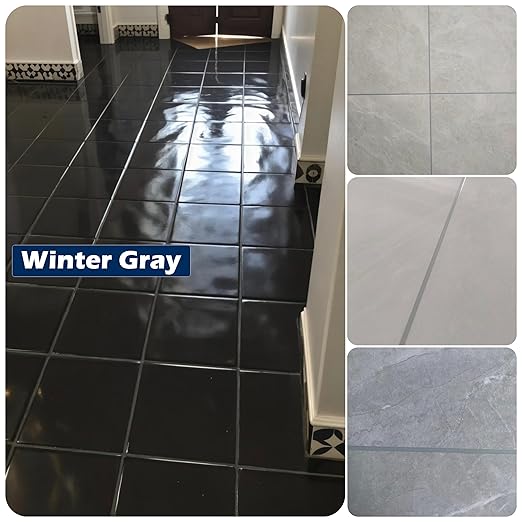 Epoxy Grout Winter Gray 13.5 fl oz |Water & Stain Resistant & Zero Maintenance|1:1 Auto-Mix Technology|24hr Ready-to-Use|Perfect for Shower Kitchen Pool | 10 Pearl Finishes for Tile & Stone