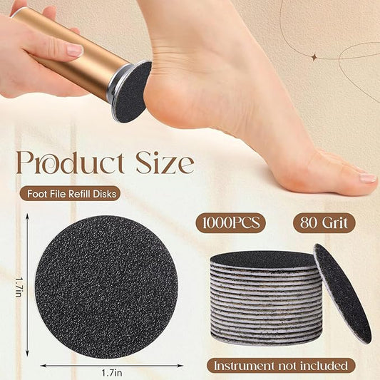 Gisafai 1000 Pcs Replaceable Sandpaper Refill Discs Bulk 80 Grit Replacement Sandpaper Pad Discs for Electric Foot File Callus Remover Black Tool Foot File Disks for Cracked Heels Dead Skin