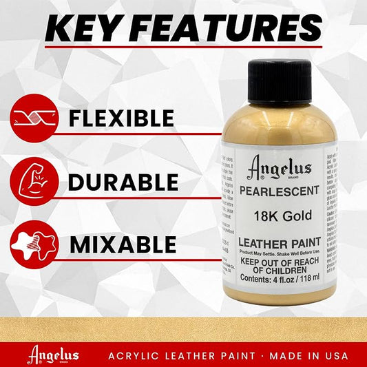 Angelus Pearlescent 18K Gold Acrylic Leather Paint 4oz