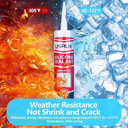 LISRUX Supreme Silicone Caulk for Kitchen & Bathroom, White, 10 fl oz Cartridge, 24 Pack - 100% Waterproof Silicone Sealant, Stronger Adhesion, Shrink & Crack Proof