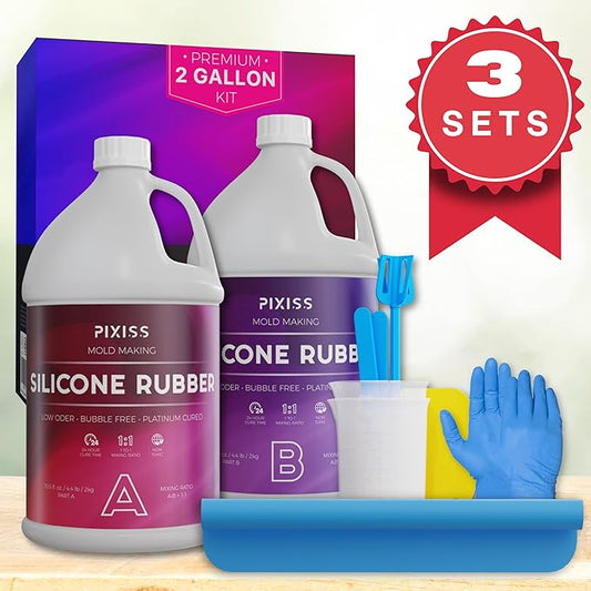 Silicone Mold Making Kit Liquid Silicone Rubber (25 kg/6 Gallon Kit) with Accessories Kit (3-Pack) - Mixing Ratio 1:1 - Bubble Free Translucent Clear Silicone Mix for Silicone Rubber Mold Making