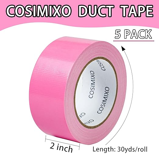 COSIMIXO 5-Pack Pink Heavy Duty Duct Tape, 2 inches x 30 Yards, Strong, Flexible, No Residue, All-Weather and Tear by Hand - Bulk Value for Repairs, Industrial, Professional Use