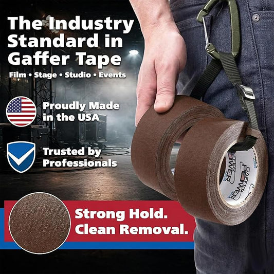 Gaffer Power Brown Gaffer Tape 2” x 30 Yards – Made in USA, Professional Grade, No Residue, Non-Reflective Matte Cloth Tape for Stage, Photography & Cable Management