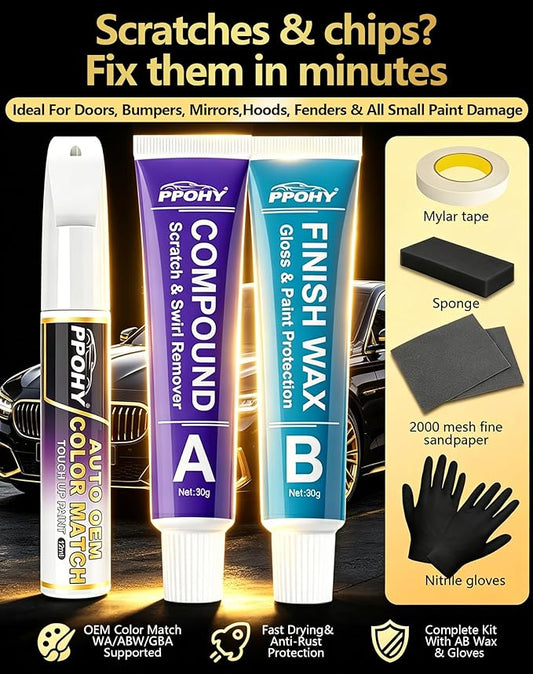 Celestial Silver Metallic (1J9) Touch Up Paint Pen for Toyota with A/B Wax-PPOHY OEM Exact Match,Complete Scratch Repair Kit,Quick Dry 2-In-1 Tip / Brush,Anti-Rust Waterproof Paint for Camry,Corolla,RAV4,Highlander