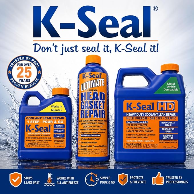K-Seal ST5516 Heavy-Duty Multi-Purpose One Step Coolant Leak Repair, 16 oz, Pour and Go, Mixes with All Antifreeze, No Flushing Required