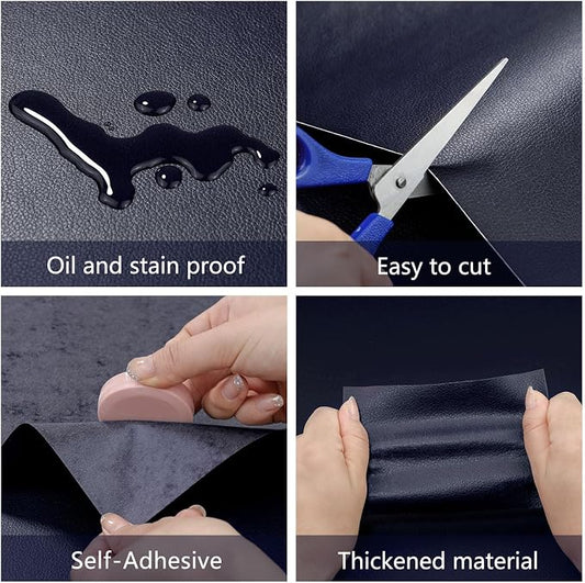 Leather Repair Patch 15.7x240 inch Large Self-Adhesive Leather Repair Tape Vinyl Leather Repair Kit for Sofa Car Seats Chairs Shoes Bags Damaged Leather Furniture (Navy Blue)