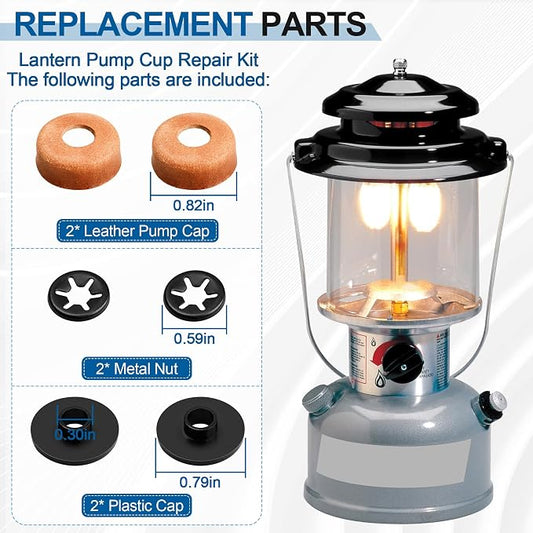 3000005094 Compatible Replacement Pump Cup Kit for Coleman Lanterns & Stoves – Includes Leather Pump Caps, Metal Nuts, and Plastic Caps for Airtight Seal
