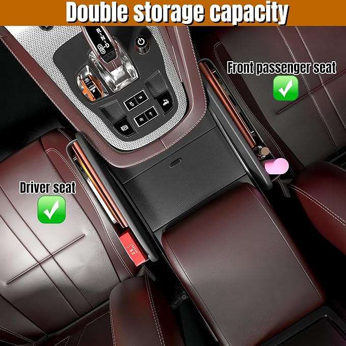 BLIRITEL Car Seat Gap Filler Organizer with Charging Hole, PU Leather Car Seat Gap Plug with Storage Slot, Car Console Side Organizer for Phone, Keys & Cards (Brown)