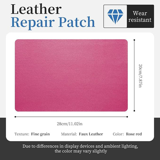 Fadoub Leather Repair Patch Tape Self-Adhesive, 8x11In Heavy Duty Vinyl Patch, Leather Repair Kit for Furniture, Sofa, Couch, Office Chair, Car Seat, Car Interior(Rose Red-Fine Grain)