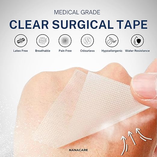NanaCare Clear Medical Tape Waterproof, 16 Rolls- 1 inch x 10 yds + 10 pc Gauze Pads - Hypoallergenic Surgical Tape for Wound Care, Dressings & Face, First Aid Waterproof Bandage (16)