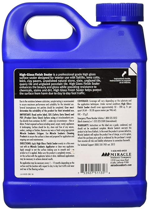 Miracle Sealants High-Gloss Finish Sealer for Tile & Stone, Water-Based, Quart
