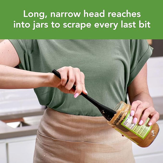 Tovolo Silicone Jar Spatula Long Handled Rubber Scraping Scooping Tool for Peanut Butter Jam Jelly Jars Blenders, Easy Reach Extra Long Flex Core Silicone Jar Scraper Dishwasher Safe BPA Free, Black