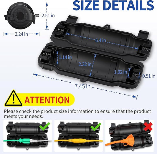 Outdoor Extension Cord Safety Cover with Waterproof Seal IP54 Water-Resistant, Weatherproof Electrical Connection Box with 2 Latches, Plug, Socket, Holiday Decoration Light, Black