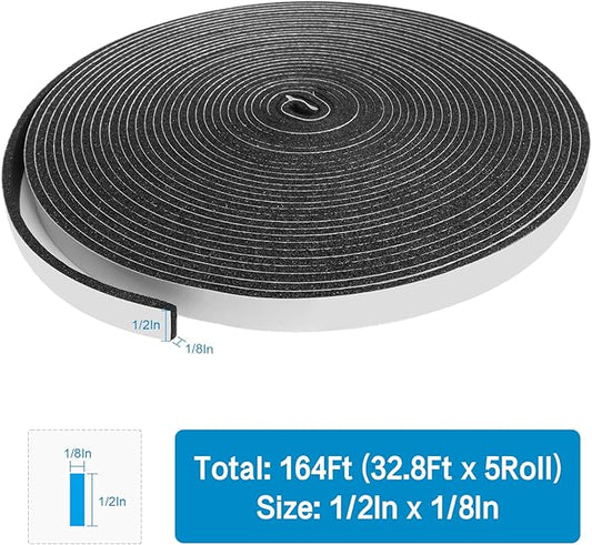 DGSL Foam Insulation Tape, 1/2In x 1/8In x164Ft Weather Stripping Door Seal Strip for Doors and Windows,Sliding Door,Sound Proof Soundproofing Door Seal,Weatherstrip,Air Conditioning Seal Strip