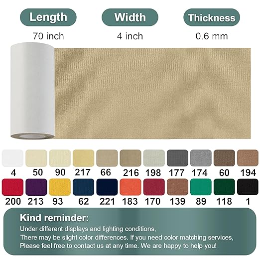Linen Canvas Repair Tape, 4×63 Inches Flaxen Waterproof Self-Adhesive Patch for Outdoor Gear,Durable Fabric Tape for Boat Covers,Couch,Tents,Sofas,Sun Shades,Awnings,Lounge Chairs