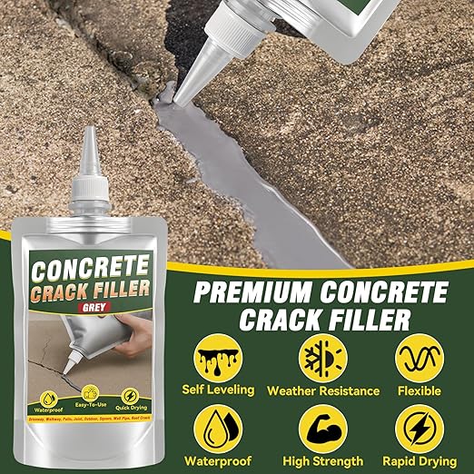 Concrete Crack Filler, Premium Cement Crack Filler, Self Leveling Crack Sealant, Waterproof, High Elasticity Caulking Glue for Driveway, Sidewalk, Patio, Outdoor Concrete Joint Repair