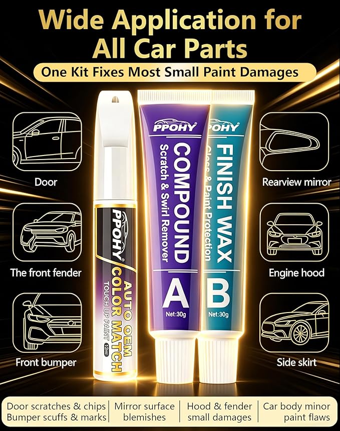 Blizzard Pearl Tricoat(070) Touch Up Paint Pen for Toyota with A/B Wax-PPOHY OEM Exact Match,Complete Scratch Repair Kit,Quick Dry 2-In-1 Tip / Brush,Anti-Rust Waterproof Paint for Camry,Corolla,RAV4,Highlander