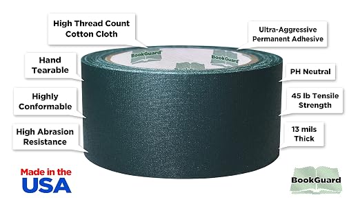 BookGuard 2 inch Premium Bookbinding Repair Cloth Tape, 15 Yard Roll, Forest Green