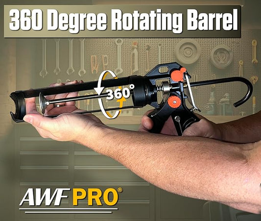 AWF PRO 10 oz Dual Thrust Caulk Gun, 25:1 or 12:1 Thrust Ratio, No Drip, Rotating Barrel, Comfort Grip, with Built-In Puncture Tool, Pack of 6