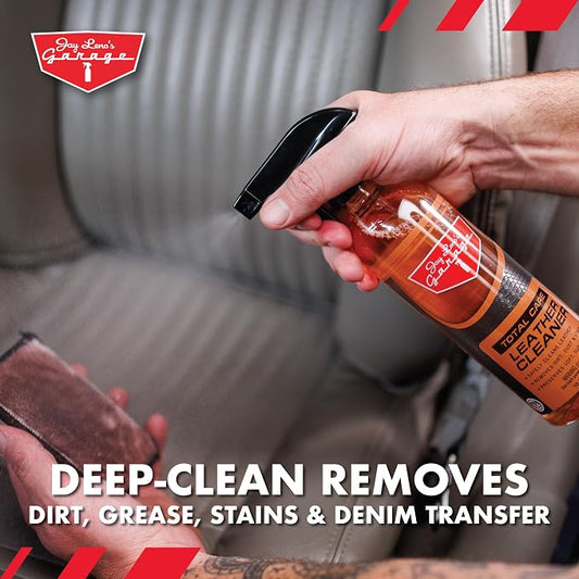 Jay Leno's Garage Leather Cleaner – Deep-Cleaning Leather Seat Cleaner for Car Interior, pH-Balanced Car Refresher That Gently Cleans, Lifts Grime, Refurbish and Restores All Leather Surfaces (16 oz)
