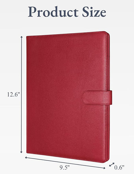 Mymazn Padfolio, Portfolio Folder, Legal Pad Holder, Resume Folder | Faux Leather Binder with Document Organizer, Business Card Holder, Letter-Size Notepad for Interview, Men & Women, Red