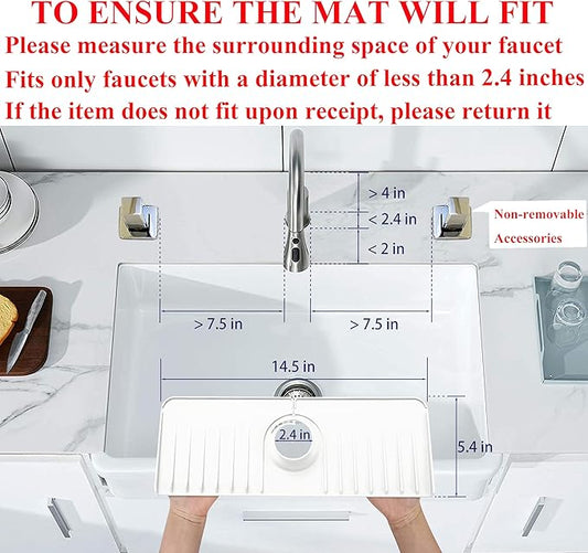 YATOISUR Sink Splash Guard 14.4” x 5.4” - Sink Faucet Mat with Faucet Water Catcher Mat & Soap Dish & Sponge Holder 3 in 1 - Silicone Faucet Handle Drip Catcher Tray for Kitchen RV & Bar Faucet, White