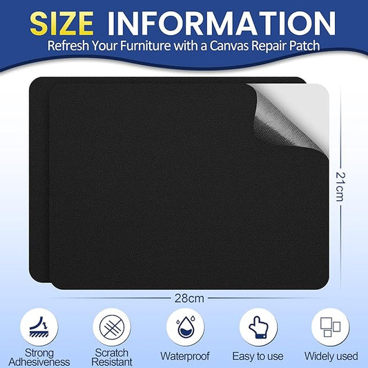 Self-Adhesive Canvas Repair Tape, 8.3" x 11" Waterproof Canvas Repair Patch, Fabric Patch Repairs Kit for Furniture, Tents, Sunbrellas, Boat Covers Awnings, Couches, Clothes, Bags Black