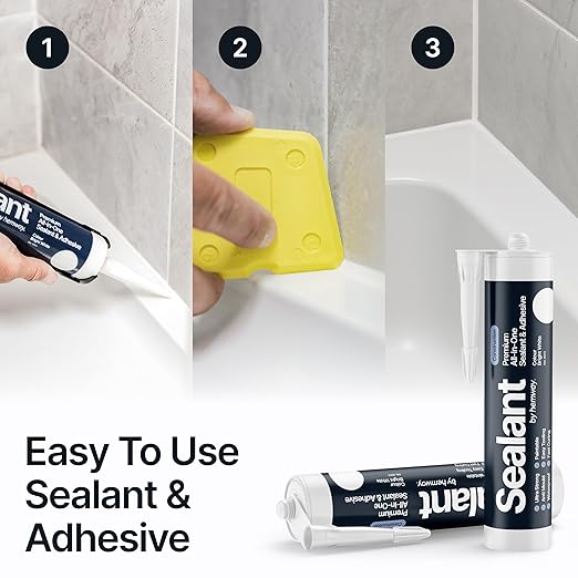 Bright White Construction Sealant & Adhesive All-in-One Hybrid Polymer | Superior to Silicone Bathroom Caulk Sealant | Waterproof, Odorless, Paintable Caulk | Kitchen Bathroom Outdoor 300 ml 1 Pack
