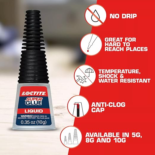 Loctite Super Glue Liquid Longneck Bottle, 10g Bottle (Pack of 6) Instant Adhesive for Plastic, Wood & Metal, Clear Superglue with Extra Long Precision Nozzle, Quick‑Dry Formula