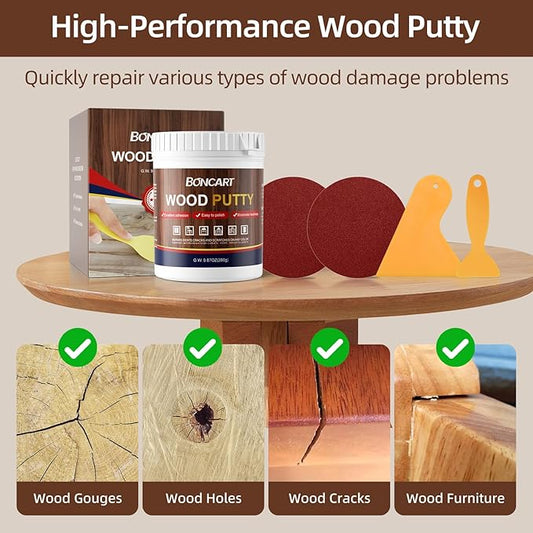 BONCART Walnut Wood Putty Filler - 9.87 Ounce Paintable Wood Filler for Furniture Repair, Quickly Repair Any Broken and Defective Wooden Furniture